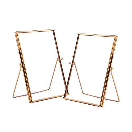 Nicola Spring Standing Metal Photo Frames - Freestanding Metallic Table Desk Picture Display - 5" x 7" - Rose Gold - Pack of 2