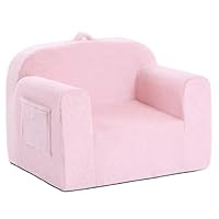 YOTATING Kids Sofa Toddler Chair, Chirldren Couch with Side Pockets with Removable and Washable Cover Carrying Handle Toddler Armrest Chair Kids Read Sofa for Girl or Boy, Plush Pink