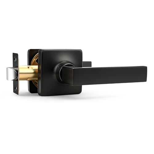 GOBEKOR 1 Pack Black Door Handles Interior,Matte Black Passage Door Levers,Interior Door Handles for Hallway and Closet,Square Door Lock Keyless,Reversible for Left Right Sided Doors Door Handle Lock by GOBEKOR - Used condition - CA$24.61
