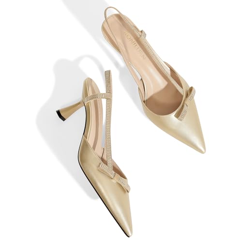 Image of Women's pumps Kitten Heels Closed Toe Rhinestone Slingback Pointed Toe