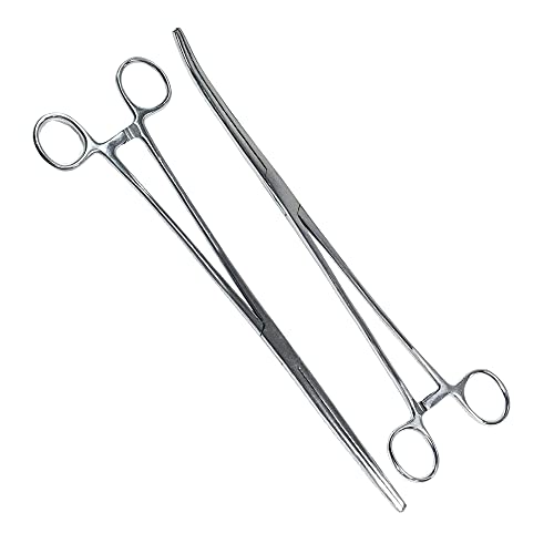 Image of SurgicalOnline 2-Piece Curved & Straight 10 inch Hemostat Set - Stainless Steel Locking Tweezer Clamps - Ideal Hemostats for Nurses, Fishing Forceps, Crafts and Hobby