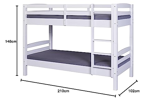 Inter Link - Litera para niños - Pino macizo - Con escalera - Duermen 2 90 x 200 cm - Con 2 somieres - Barandilla de seguridad - Annika - Barniz blanco - 90 x 200 cm - imagen 2