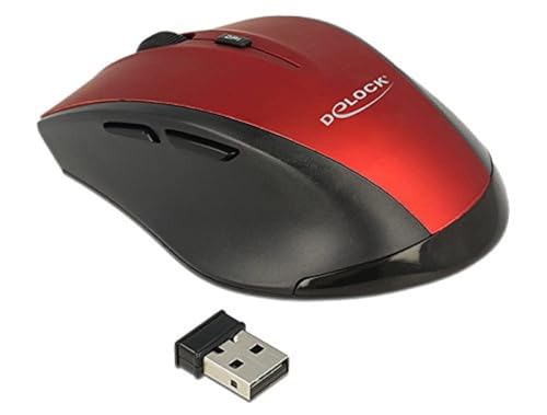 DeLOCK 12493 souris RF sans fil Optique 1600 DPI Droitier Noir, Rouge - Souris (Droitier, Optique, RF sans fil, 1600 DPI, Noir, Rouge)