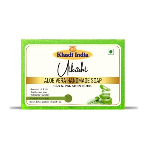 Image of Khadi Aloe Vera Handmade Bathing Soap Bar 125g | Natural & Herbal | Deep Hydration, Fights Acne & Pimples, Heals Wounds | Soft, Glowing & Brightening Skin | Suitable for All Skin Types