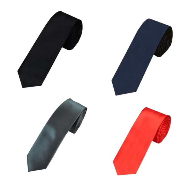Image of Men's Satin Slim Necktie for Formal Wear | Premium Solid Tie for Office, Wedding, Business Meetings, Party & Interview | Stylish Silk Feel Combo Neck Tie for Men