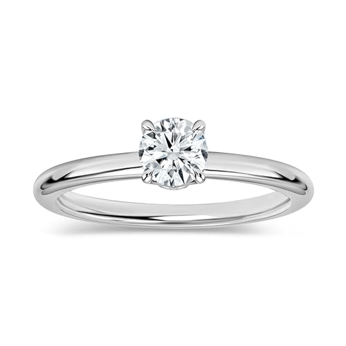 Round Moissanite or Lab Grown White Diamond Classic Solitaire Engagement Ring for Women in 925 Sterling Silver
