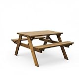 AMATA Classis Table de pique-nique en bois – Ensemble de bancs de pique-nique en plein air résistants aux intempéries avec sièges intégrés – Parfait pour les terrasses, les jardins et les parcs