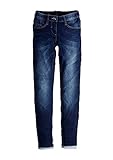 dunkler Denim mit leichter Waschung; 3D-Sitzfalteneffekt; 5-Pocket-Form mit Knopf und Reißverschluss; Weitenregulierung innen; Backpockets mit dekorativer Falte