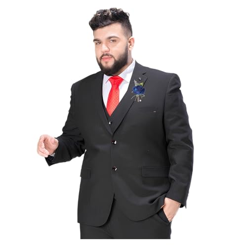 Traje De 2 Piezas Para Hombre De Talla Grande, Conjunto De Chaqueta Y Pantalón Para Boda Ligero De Verano, Con Ramillete De Rosas Y Ramillete De Rosas En La Muñeca(Black A3,8XL)