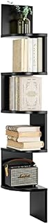 Wall Corner Shelf 5-tier Floating Shelves Zigzag Wall Shelf Wooden Display Organizer for Bedroom Living Room 20x20x123cm Black