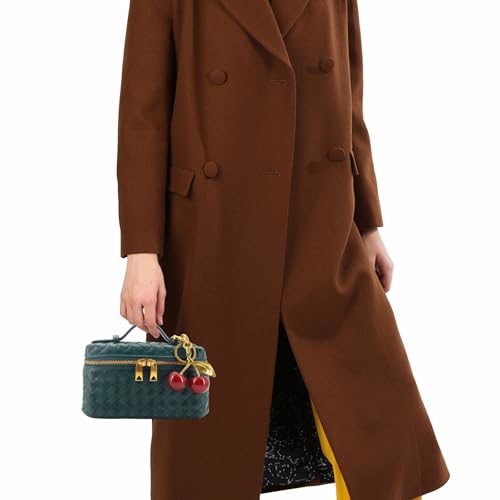 Image of Small Woven Box Crossbody Bags for Women Designer Leather Mini Top Handle Clutch Purse Square Vanity Bag with Cherry Charm