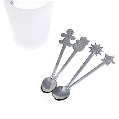 OFFSCH 4pcs Christmas Stainless Steel Spoon Stainless Flatware Christmas Tableware Hot Chocolate Station Hot Cocoa Bar Supplies Bar Spoon Christmas Spoons Mixing Spoon Xmas Spoon Silver