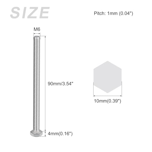 Image of METALLIXITY Hex Bolts (M6-1x90mm) 15Pcs, 304 Stainless Steel Coarse Fully Threaded Hex Head Screw Bolt Machine Screws - for Furniture Repair, Silver