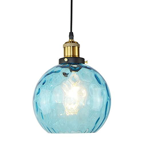 Luz de Colgante de Vidrio de Vidrio de Martillo Azul Moderno Ajustable Ajustable Cabeza de iluminación montada en la Cabeza Candelera de luz de Techo para Sala de Estar Bar lámpara Colgante Hecha en