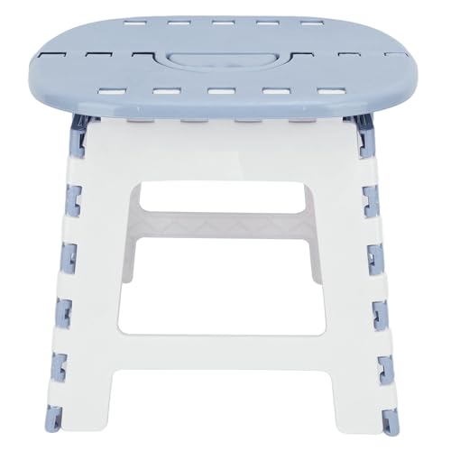 Pilipane Foldable Step Stool Sturdy Plastic Folding Step Stool with Non Slip Feet for Kids Adults Indoor Outdoor Use Lightweight Portable 24x30x27cm (Grey Blue)