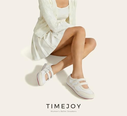 TIMEJOY Women's Mary Jane Canvas Sneakers, Hook and Loop Strap Lightweight Breathable Comfort Retro Low Top Shoes(9 US White)