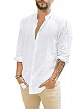 SEAYIJIA Mens Linen Shirts Long Sleeve Button Down Cotton Linen Beach Shirts Casual Summer Regular Fit Shirt, White XL