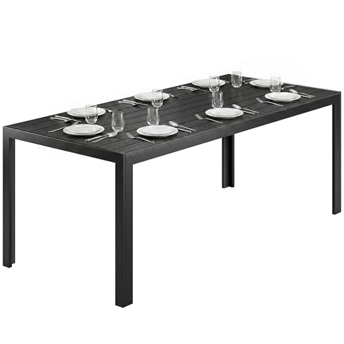 Table de Jardin Outsunny, Table de Jardin, Table de terrasse, Table de fête, Table de Balcon en alu, Poly Bois, Noir, 190 x 84,5 x 72 cm