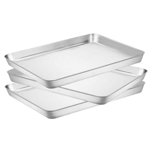 3Pcs Stainless Steel Baking Pan Baking Tray for Cookies Roasting and Food Serving Oven Bakeware