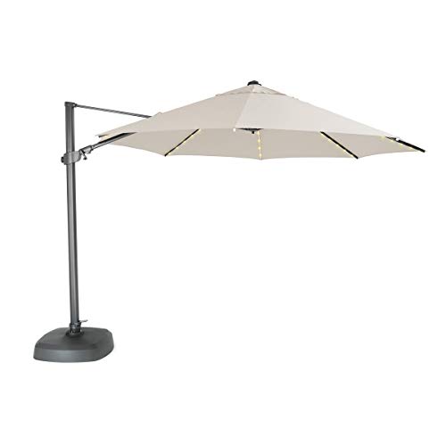 KETTLER 3.5m Free Arm Parasol Natural Canopy with LED lights & Bluetooth Speaker