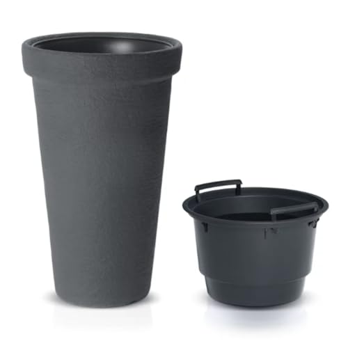 B2C Tall Tower Classic Planter Plant Pot Flower Anthracite Grey/Black Indoor Outdoor Garden Patio 3 sizes High Textured Plastic Flowerpot With Insert (86 Litres)