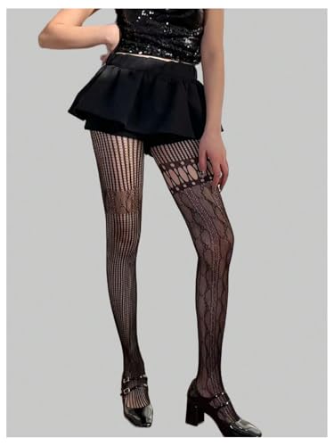Milumia Women's Hollow Out Fishnet Pantyhose Knitted Patterned Gothic Tights3