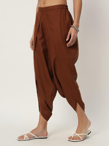 Image of 9rasa Women's Cotton Solid Harem Dhoti Pants for Casual FusionWear Workwear