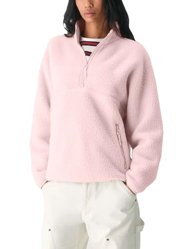 Aimiray Fleece Pullover Women Long Sleeve Half Zip Sherpa Jacket Warm Trendy Teddy Fall Sweatshirts with Side Pockets(Pink-S)