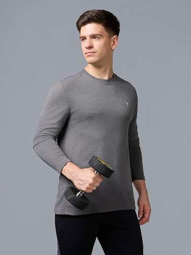 Image of TECHNOSPORT Men's Slim Fit Full Sleeve Round Neck T-Shirt, Double Cool Quick Dry Moisture Wicking Stretchable Sports Gym and Casual Wear