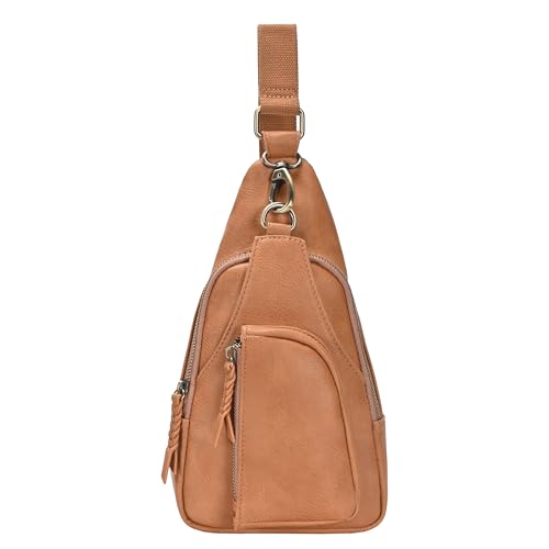 Antik Kraft Tasha Crossbody Sling (Camel) | Vegan Leather Crossbody Bag for Women with 16-20