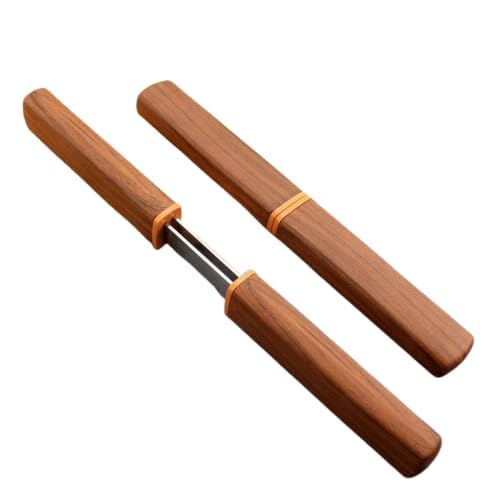 Mini Kantana Knife Set with Cover Dual Blade Stainless Steel Utility Knives Wood Color Plastic Handle for Kitchen Fruit Cutting Camping Trekking Outdoor Travel Everyday Carry Tool.-image-24