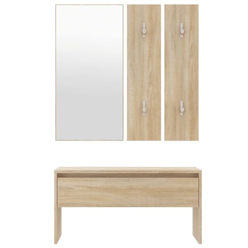 XHNIFBN Meuble d'Entrée 4 Pièces avec Banc et Miroir Chêne Sonoma – vue 5