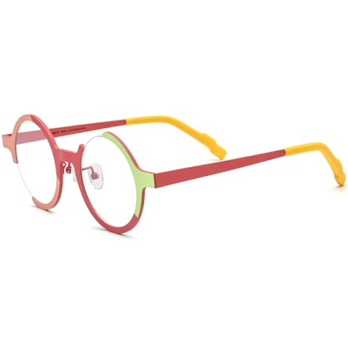 Image of FONEX Colorful Pure Titanium Glasses Frame Women Retro Round Eyeglasses