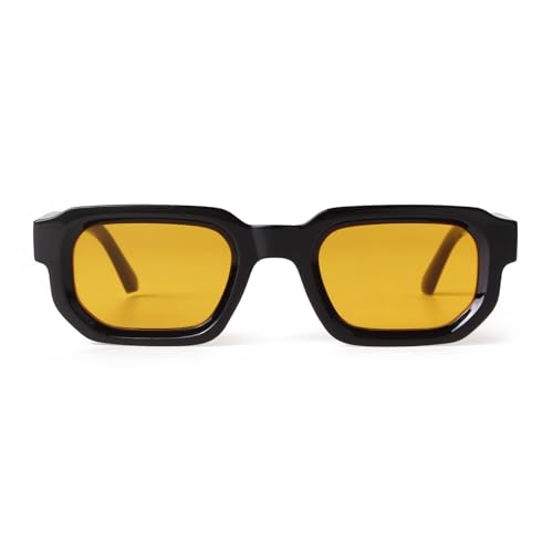 JUDOO Retro Rectangle Sunglasses for Men Women Trendy Small Orange Tinted Chunky Square Sunnies Vintage Colored Sun Glasses