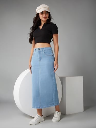 Image of Dolce Crudo Women's Flared High-Rise Stretchable Denim Maxi Skirt