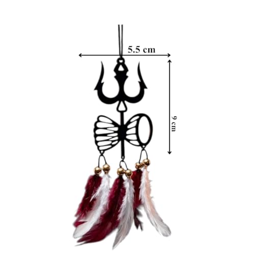 Image of Acrylic Dream Catcher Car Hanging Ornament with Purple and White Feathers - Rear View Mirror Decor for Cars, Spiritual Wall Hanging Decoration for Home, Office and Gift Use (TRISHUL-DAMARU-001)