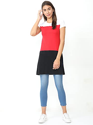 Image of FLEXIMAA Women's Cotton Round Neck Color Block Half Sleeve Long Top