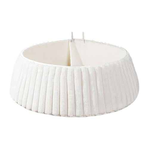 Christmas Tree Skirt - Rattan Christmas Tree Trunk Basket | Woven Willow Nooel Tree Collar, White Plush Striped Textured Pattern Skirt, Boho Nooel Tree Base for Home