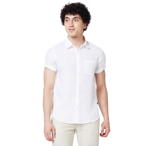 Image of Spykar Men's Regular Fit N /A Half Sleeve Solid Casual Shirts