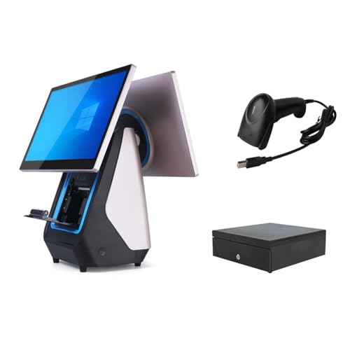 PA-DABAOO Máquina Terminal POS Para Comercio Minorista Y Restaurante Para Pequeñas Empresas, Caja Registradora Profesional Todo En Uno De Pantalla Dual, Pantalla Táctil,Negro