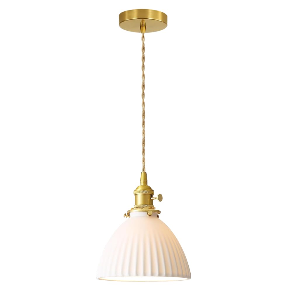 KXKLGWHN E26 Light Source Ceramic Chandelier, Japanese Minimalist Style Hanging Light, Creative Single Head Pendant Lamp, Living Room Kitchen Island Dining Room Decorative Light Fixtures