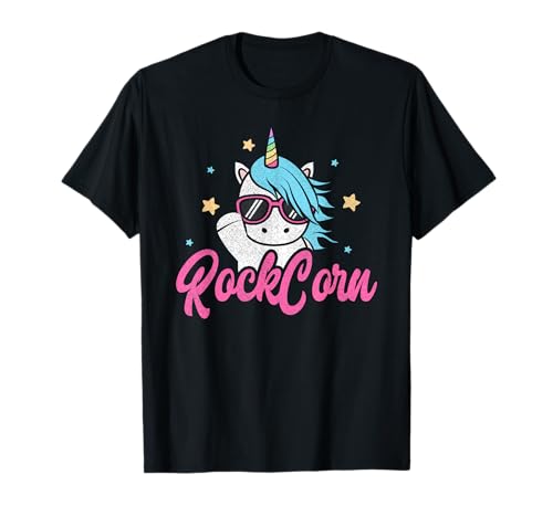 Einhorn und Rock Rockcorn Lustig Einhorn Rock Gitarre Musik T-Shirt