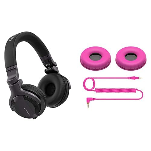 Pioneer DJ HDJ-CUE1 DJ Headphones with HC-CP08-V Ear Pads & Coiled Cable Pink