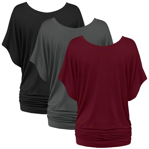 Sweet Hearts 3-Pack Tunic Tops for Women- Short Sleeve Business Casual Dolman Oversized T Shirts Loose Fit Made in USA3