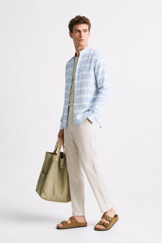 Image of Men Striped Casual Shirt | Full Sleeve Mandarin Collar Shirt for Men | Lightweight Relaxed Fit Stylish Shirts | Comfortable Everyday Wear for Mens