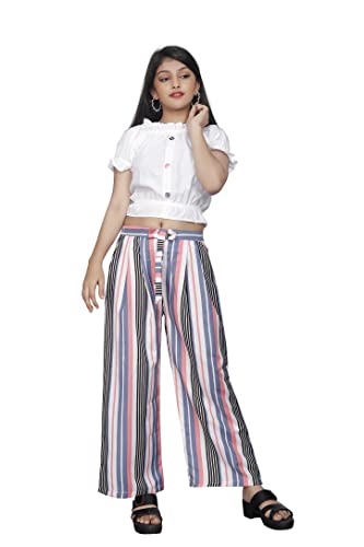 Image of Girls Printed Floral Designer Top & Palazzo Set | Stylish Crop Top and Trouser for Kids girls | 2-Piece Outfit for Girls Age 4-16 Years
