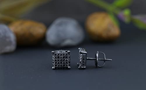 Dazzlingrock Collection Round Black Diamond Cube Shaped Unisex Stud Earrings (0.50 Ctw, Color Black, Clarity Opaque) In Black Plated 925 Sterling Silver In Screw Back #TOP3