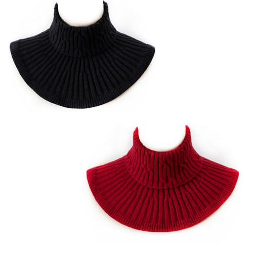 2pcs Knitting Fake Collar Solid Colored Knitted Fake Collar High Collars Turtleneck Dickey Collar Detachable Winter Collar Scarves for Women & Men (Black,Wine Red)