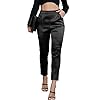 Women's Satin Silky Pants Dress Casual Pull on High Waist Pants with Pockets X-Large