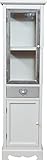 Vetrina Shabby L48xPR31,5xH170,5 cm realizzata in legno di paulonia. Dispone di un ampio vano chiuso nella parte inferiore e di una vetrina con due ripiani in quella superiore. Centralmente dispone di un comodo cassetto con decoro a cuore. Arreda con romanticismo ogni ambiente